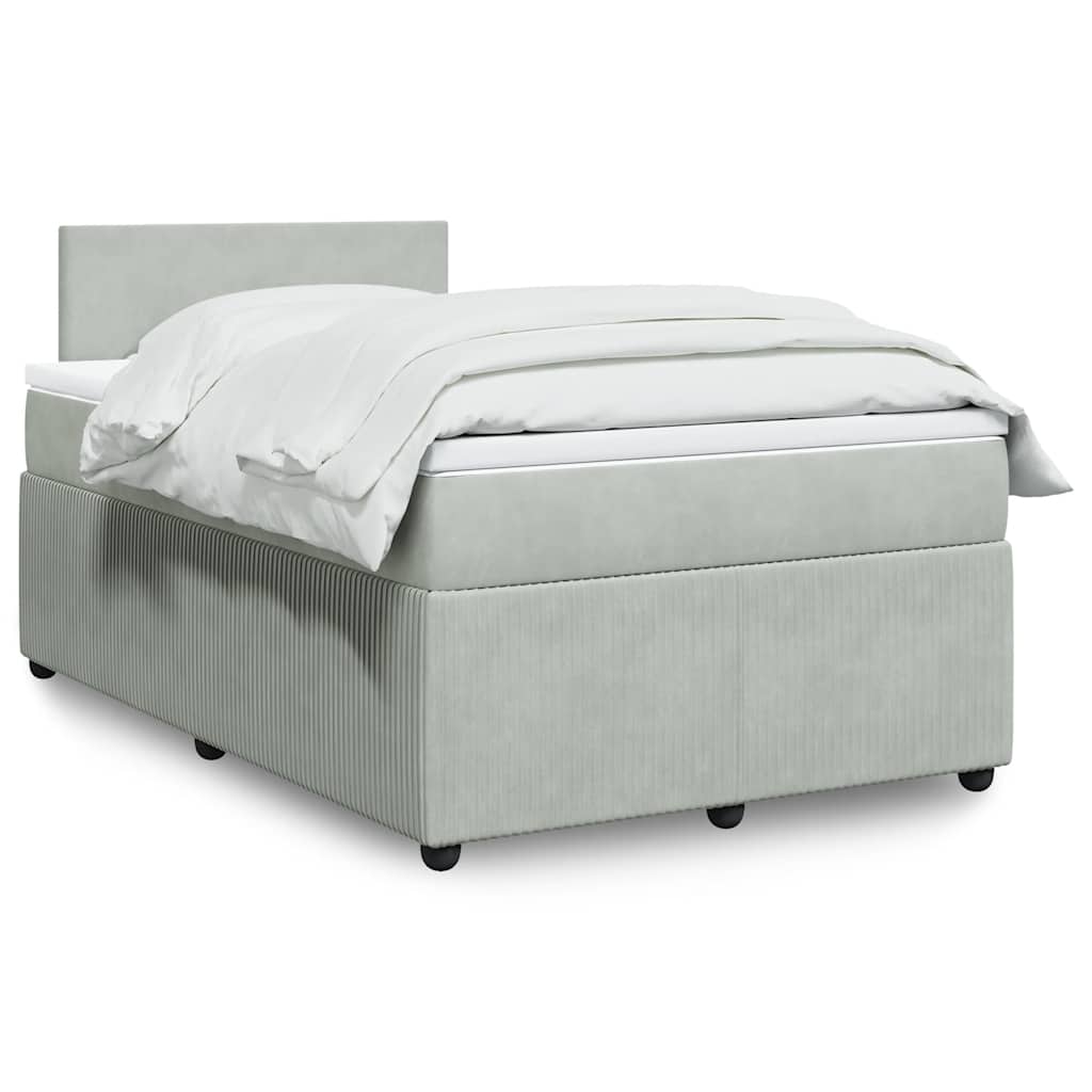 vidaXL Κρεβάτι Boxspring με Στρώμα Ανοιχτό Γκρι 120x190 εκ. Βελούδινο