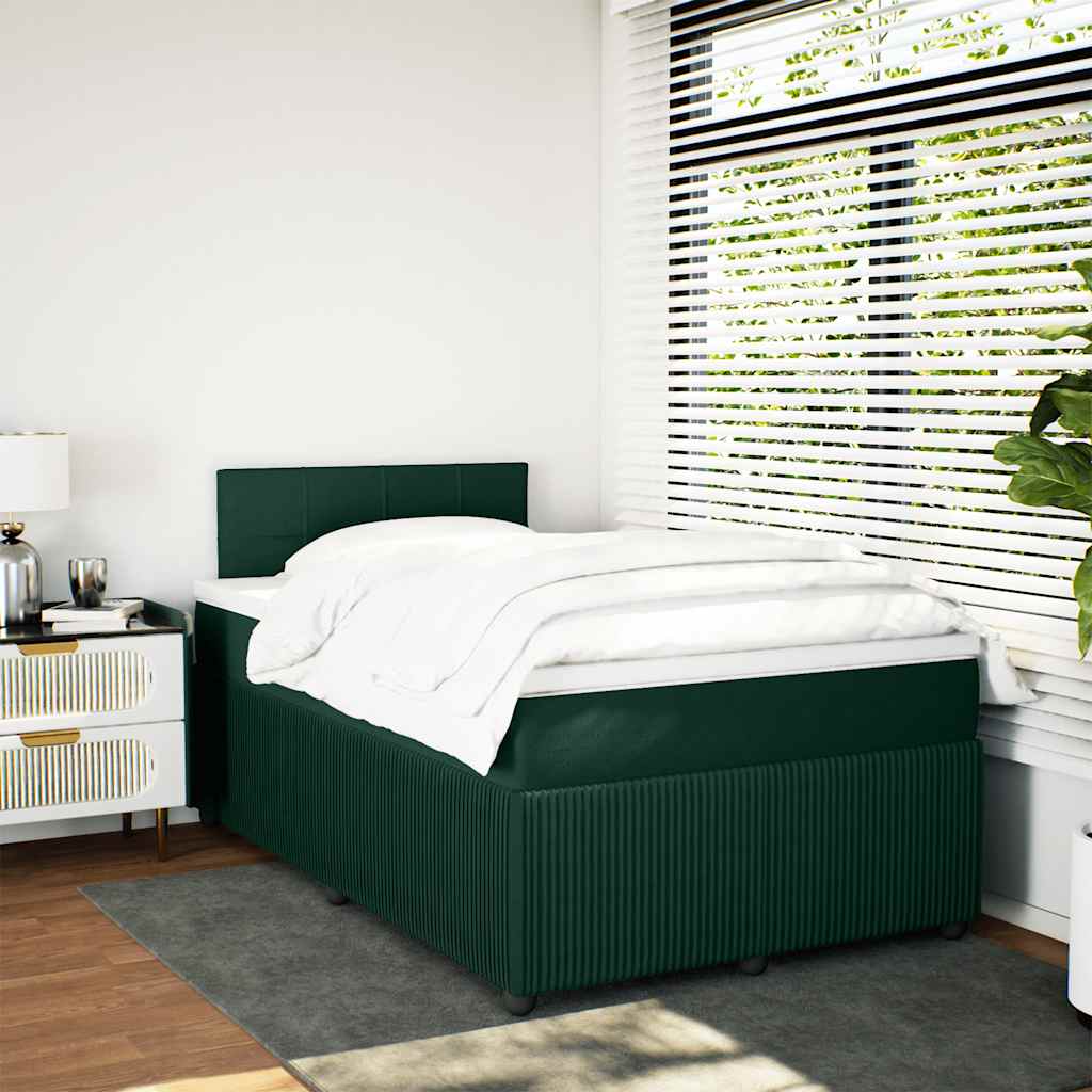 vidaXL Κρεβάτι Boxspring με Στρώμα Σκούρο Πράσινο 120x190εκ. Βελούδινο