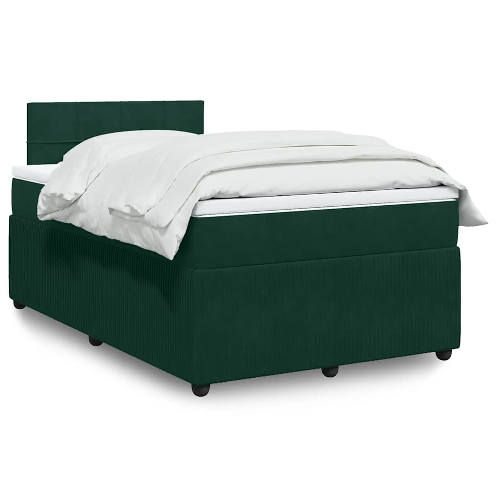 vidaXL Κρεβάτι Boxspring με Στρώμα Σκούρο Πράσινο 120x190εκ. Βελούδινο
