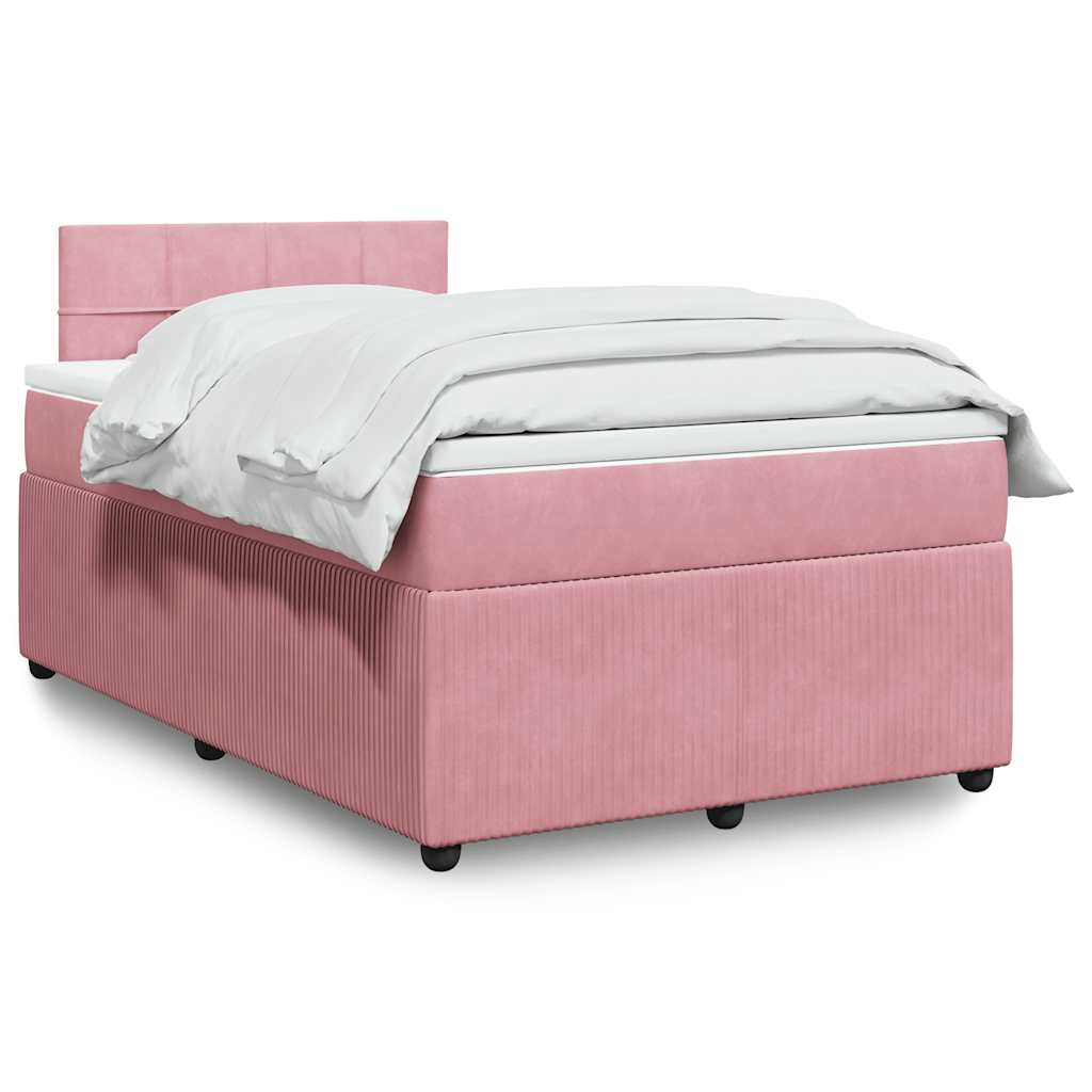 vidaXL Κρεβάτι Boxspring με Στρώμα Ροζ 120x190 εκ. Βελούδινο