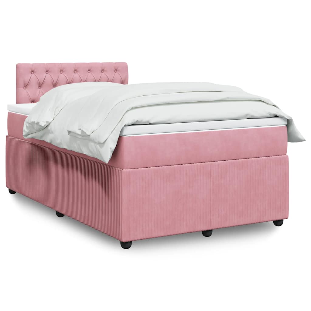 vidaXL Κρεβάτι Boxspring με Στρώμα Ροζ 120x190 εκ. Βελούδινο