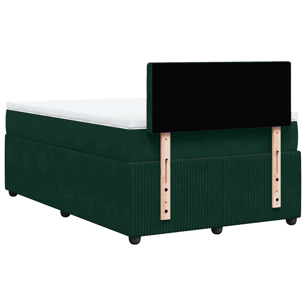 vidaXL Κρεβάτι Boxspring με Στρώμα Σκούρο Πράσινο 120x190εκ. Βελούδινο