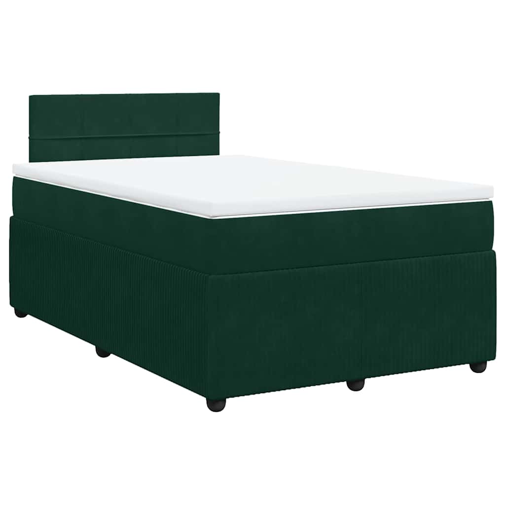 vidaXL Κρεβάτι Boxspring με Στρώμα Σκούρο Πράσινο 120x200εκ. Βελούδινο