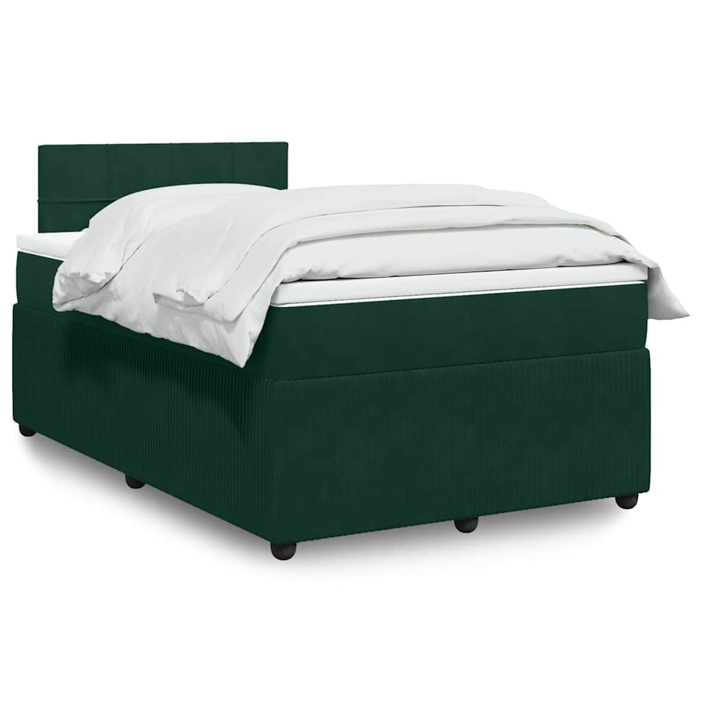 vidaXL Κρεβάτι Boxspring με Στρώμα Σκούρο Πράσινο 120x200εκ. Βελούδινο