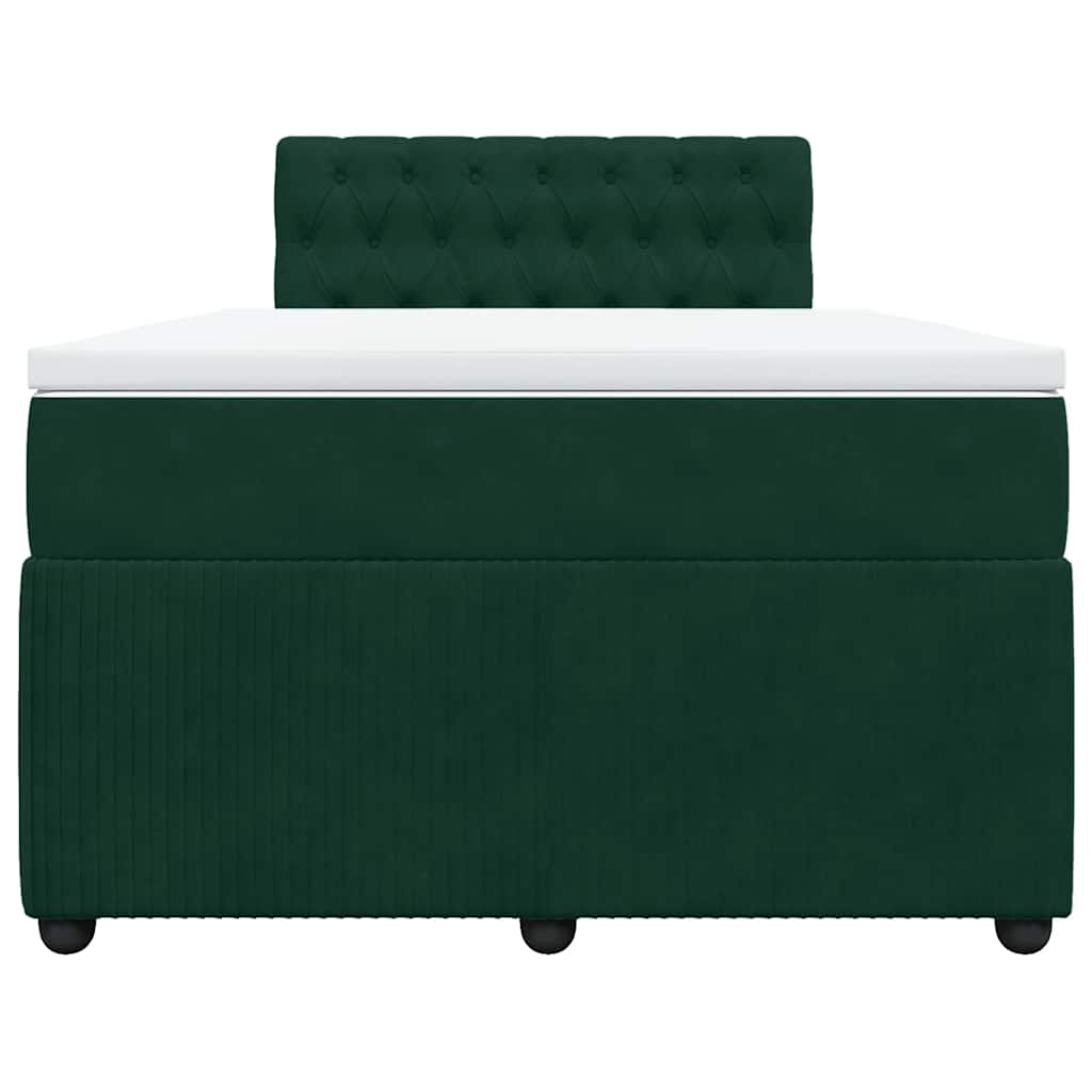 vidaXL Κρεβάτι Boxspring με Στρώμα Σκούρο Πράσινο 120x200εκ. Βελούδινο