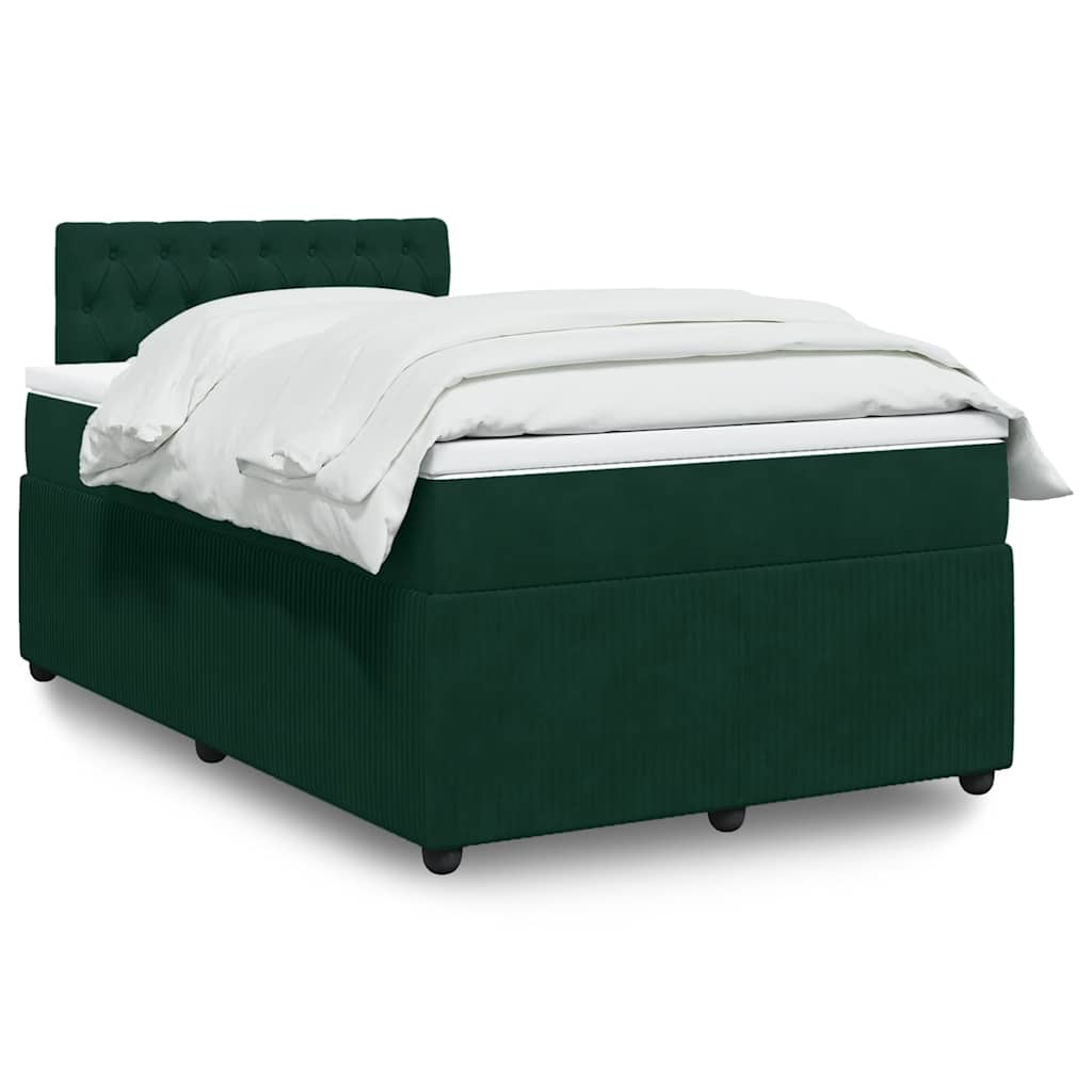 vidaXL Κρεβάτι Boxspring με Στρώμα Σκούρο Πράσινο 120x200εκ. Βελούδινο
