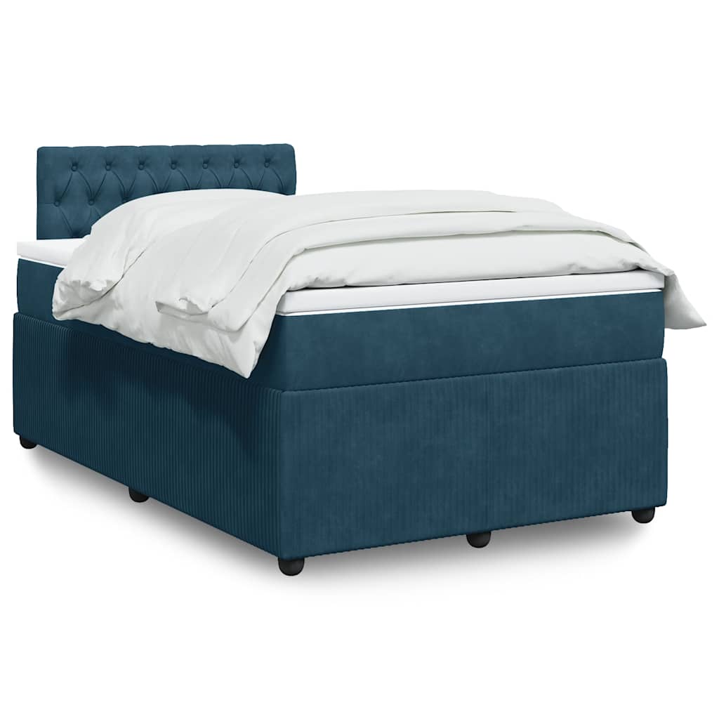 vidaXL Κρεβάτι Boxspring με Στρώμα Μπλε 120x200 εκ. Βελούδινο