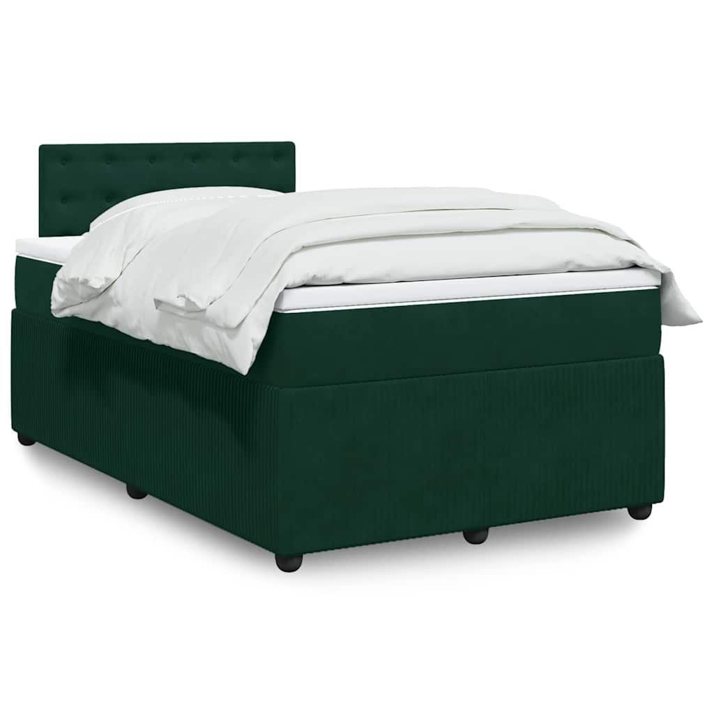 vidaXL Κρεβάτι Boxspring με Στρώμα Σκούρο Πράσινο 120x200εκ. Βελούδινο