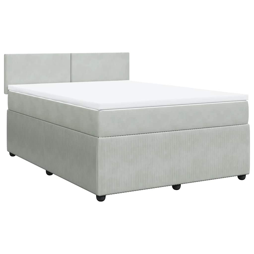 vidaXL Κρεβάτι Boxspring με Στρώμα Ανοιχτό Γκρι 140x190 εκ. Βελούδινο