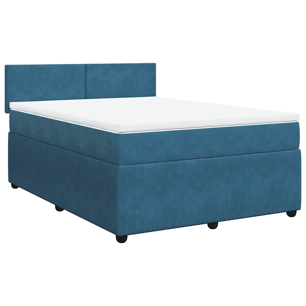 vidaXL Κρεβάτι Boxspring με Στρώμα Μπλε 140x190 εκ. Βελούδινο