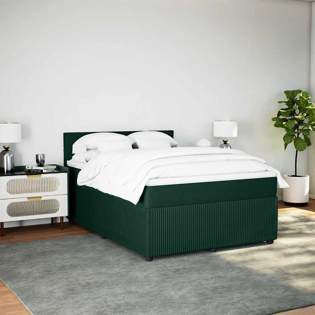 vidaXL Κρεβάτι Boxspring με Στρώμα Σκούρο Πράσινο 140x190εκ. Βελούδινο
