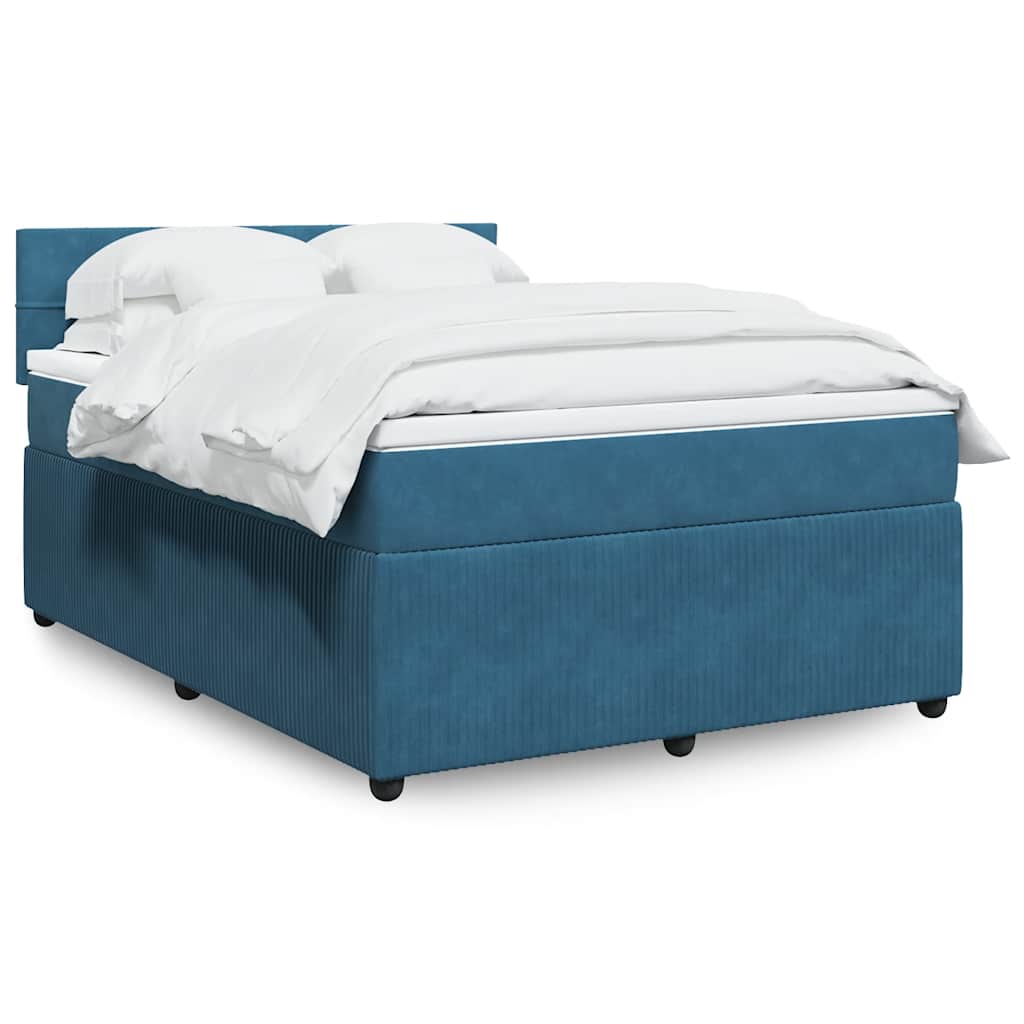 vidaXL Κρεβάτι Boxspring με Στρώμα Μπλε 140x190 εκ. Βελούδινο
