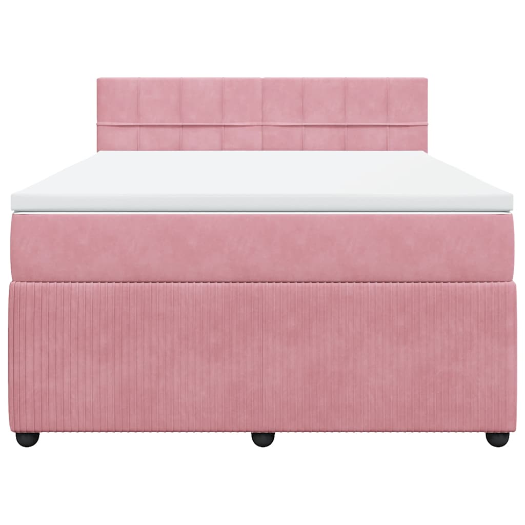 vidaXL Κρεβάτι Boxspring με Στρώμα Ροζ 140x190 εκ. Βελούδινο
