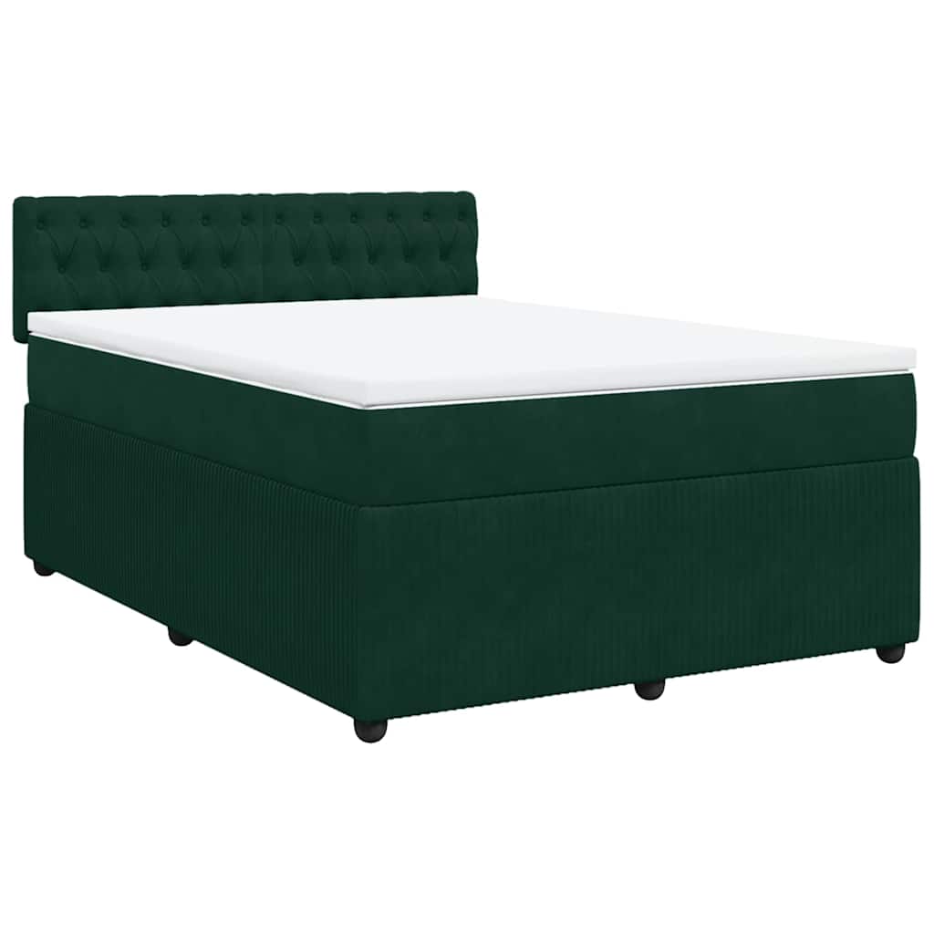 vidaXL Κρεβάτι Boxspring με Στρώμα Σκούρο Πράσινο 140x190εκ. Βελούδινο