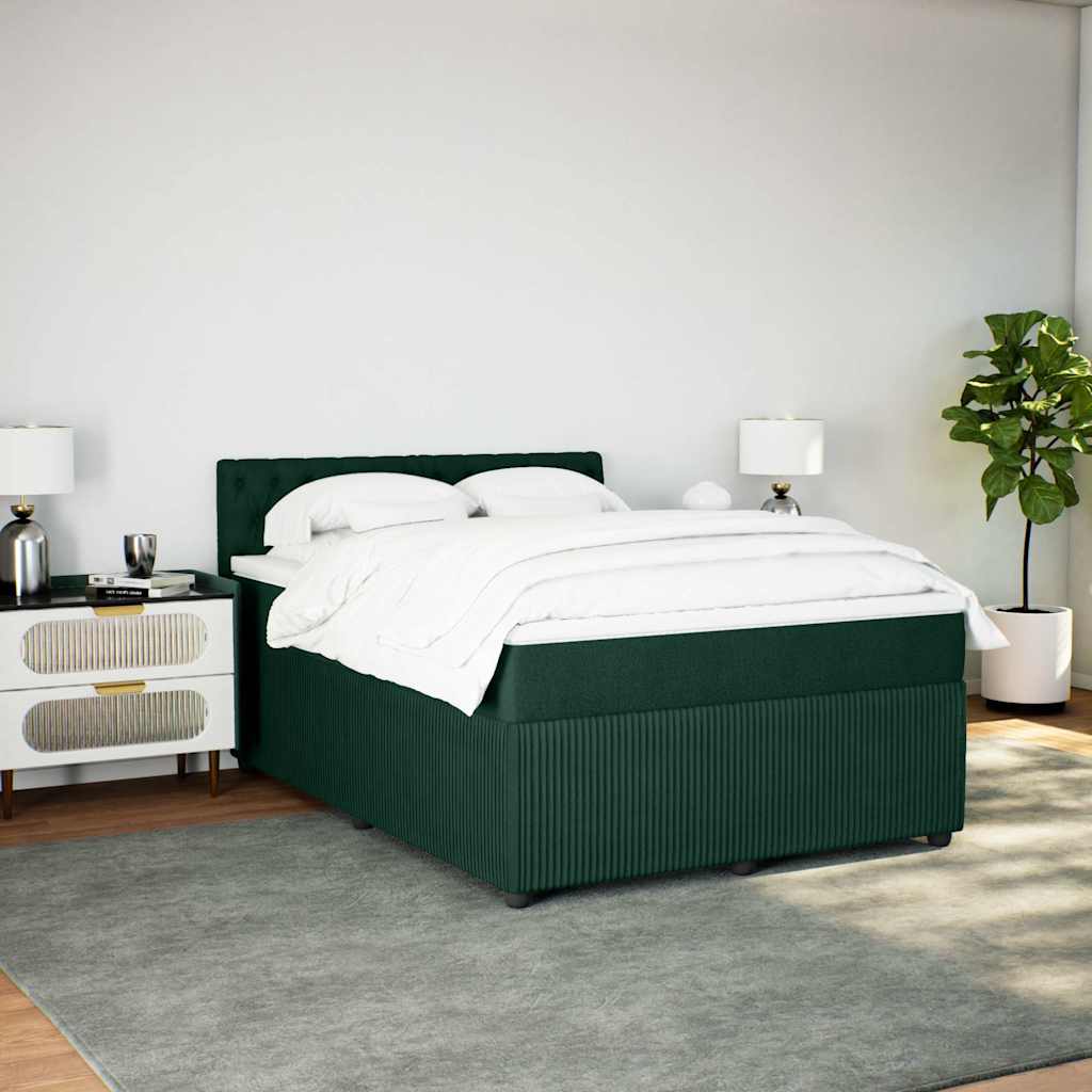 vidaXL Κρεβάτι Boxspring με Στρώμα Σκούρο Πράσινο 140x190εκ. Βελούδινο