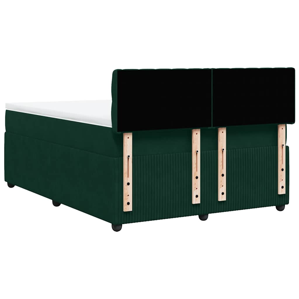vidaXL Κρεβάτι Boxspring με Στρώμα Σκούρο Πράσινο 140x190εκ. Βελούδινο