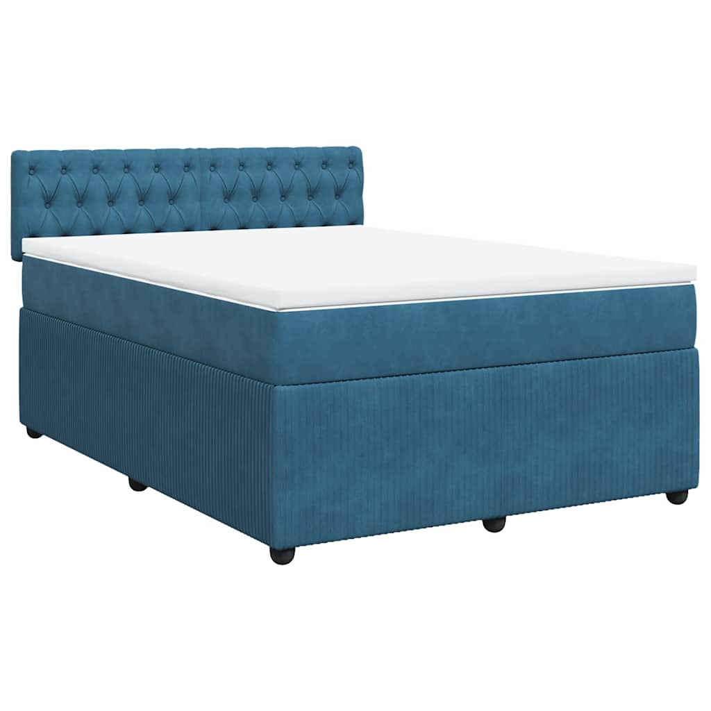 vidaXL Κρεβάτι Boxspring με Στρώμα Μπλε 140x190 εκ. Βελούδινο