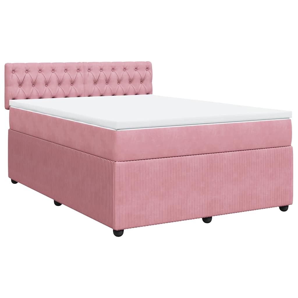 vidaXL Κρεβάτι Boxspring με Στρώμα Ροζ 140x190 εκ. Βελούδινο