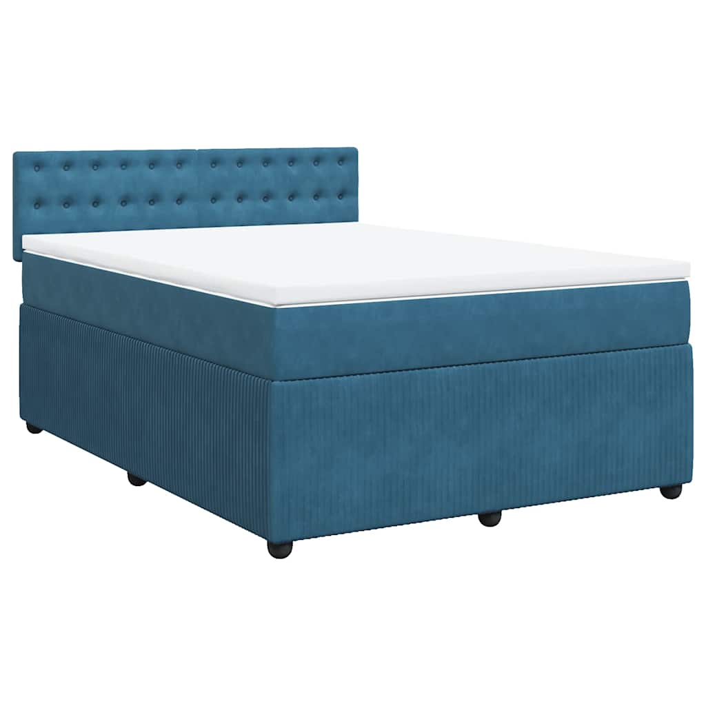 vidaXL Κρεβάτι Boxspring με Στρώμα Μπλε 140x190 εκ. Βελούδινο