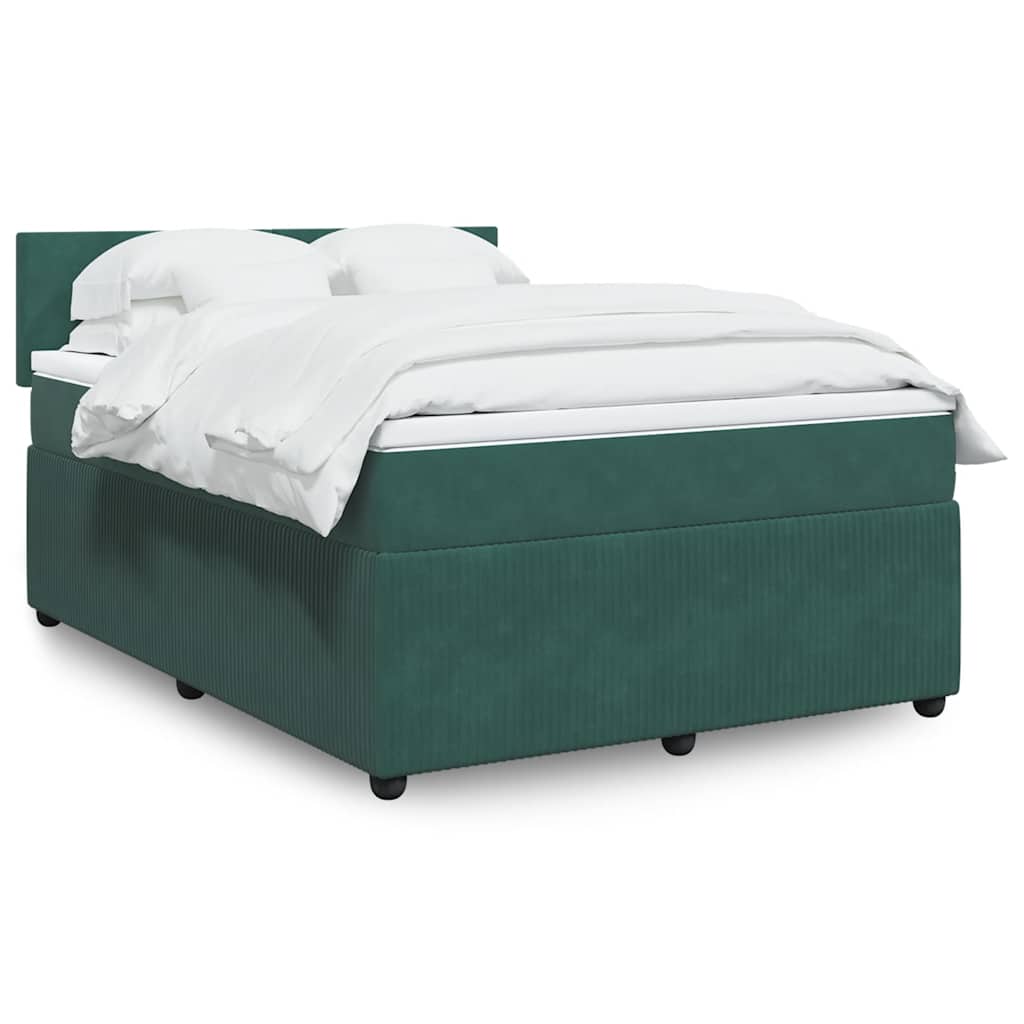 vidaXL Κρεβάτι Boxspring με Στρώμα Σκούρο Πράσινο 140x200εκ. Βελούδινο