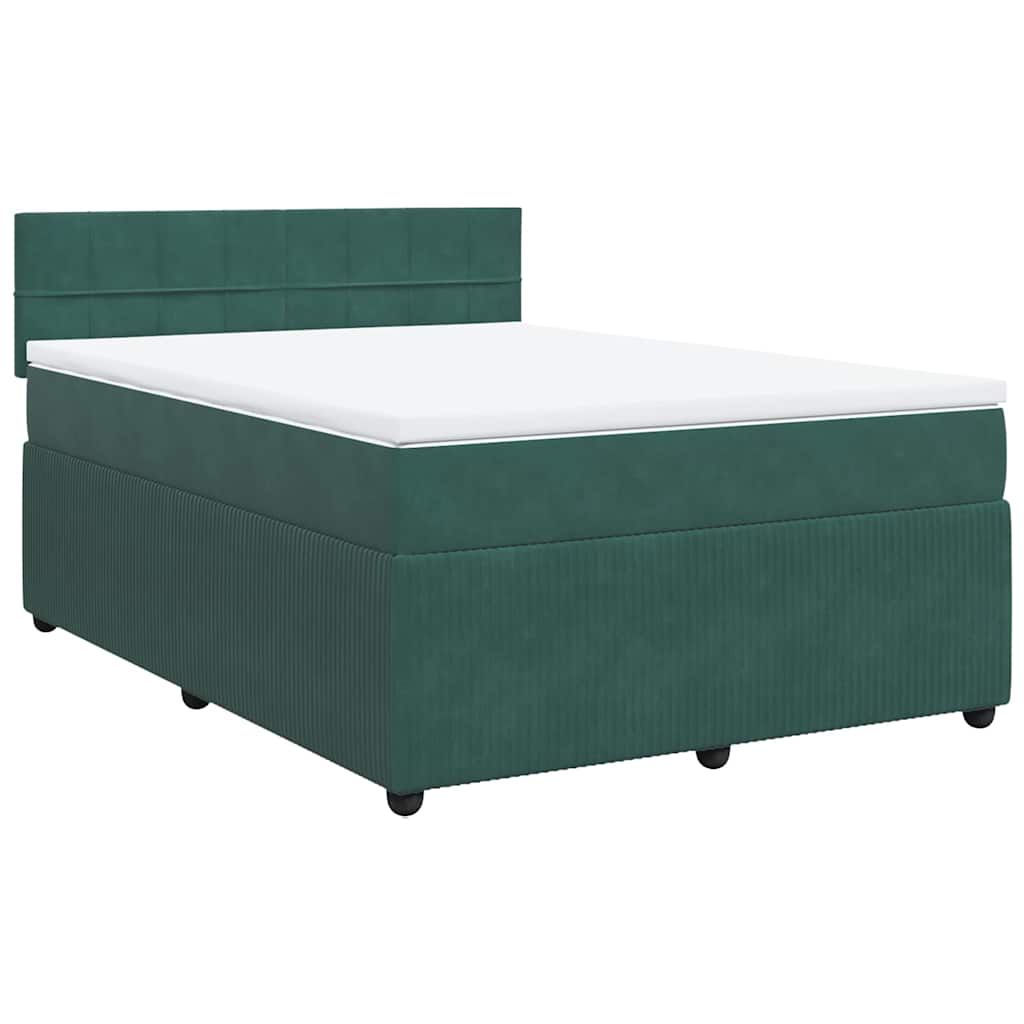 vidaXL Κρεβάτι Boxspring με Στρώμα Σκούρο Πράσινο 140x200εκ. Βελούδινο