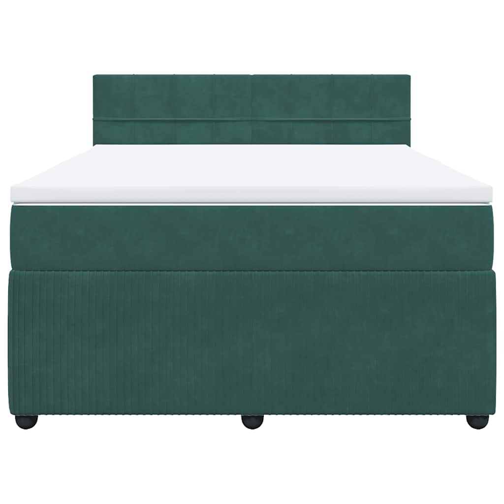 vidaXL Κρεβάτι Boxspring με Στρώμα Σκούρο Πράσινο 140x200εκ. Βελούδινο
