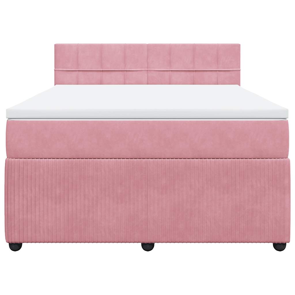 vidaXL Κρεβάτι Boxspring με Στρώμα Ροζ 140x200 εκ. Βελούδινο