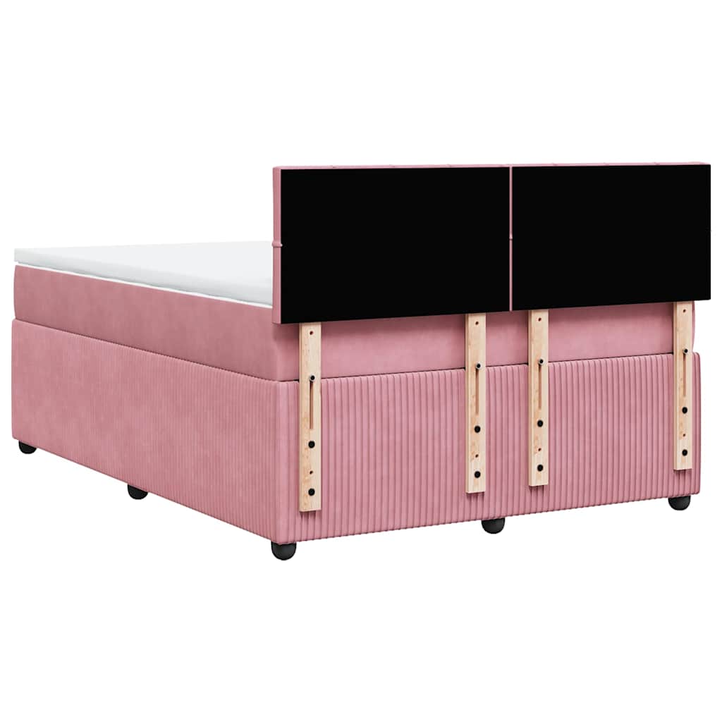vidaXL Κρεβάτι Boxspring με Στρώμα Ροζ 140x200 εκ. Βελούδινο