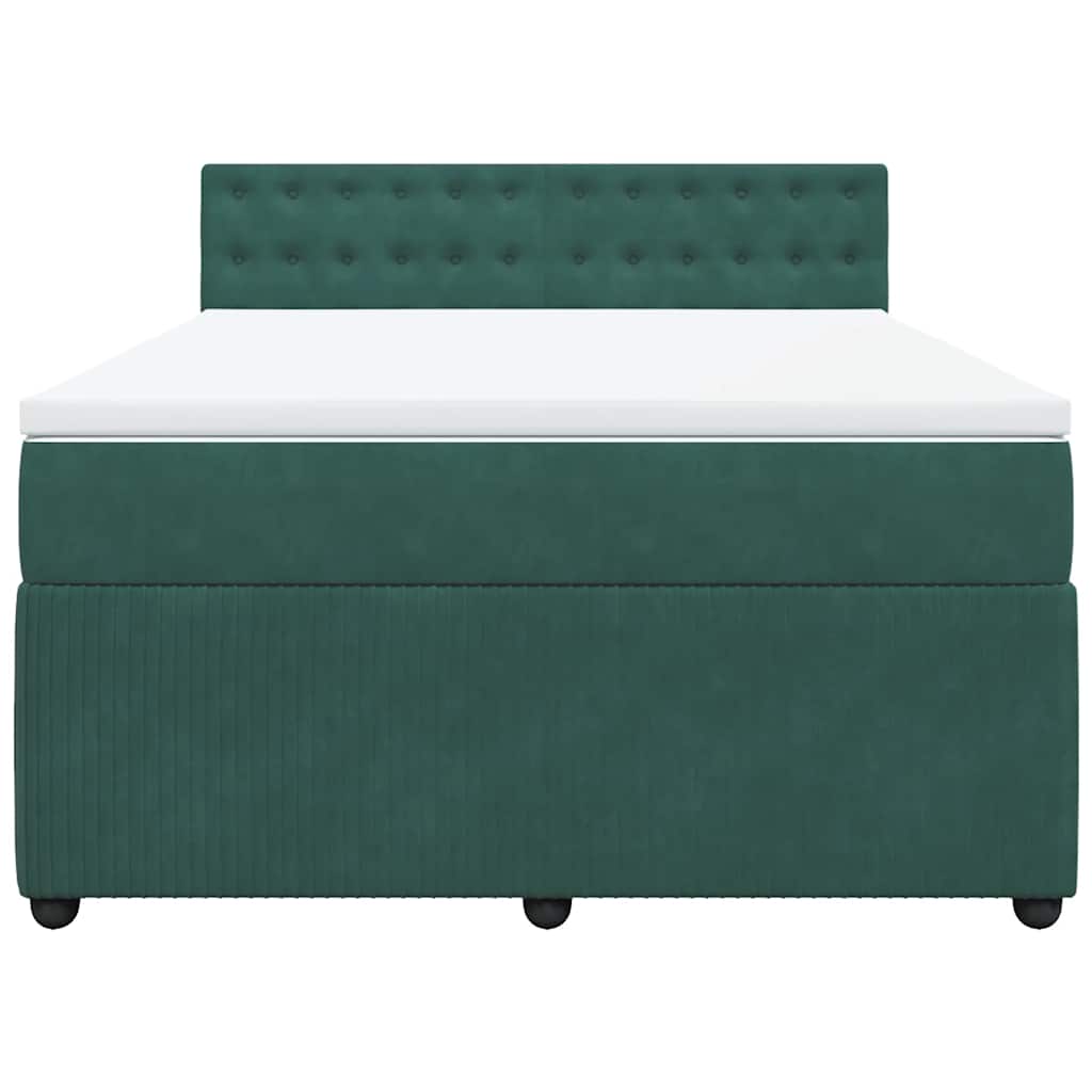 vidaXL Κρεβάτι Boxspring με Στρώμα Σκούρο Πράσινο 140x200εκ. Βελούδινο