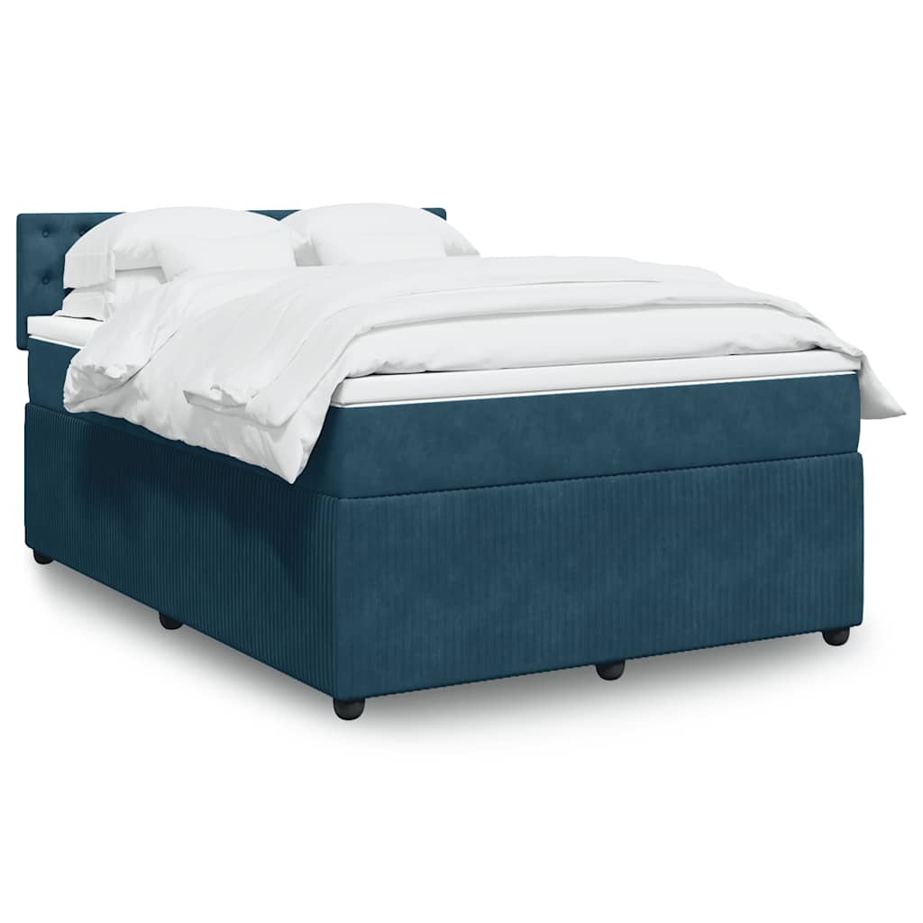 vidaXL Κρεβάτι Boxspring με Στρώμα Μπλε 140x200 εκ. Βελούδινο