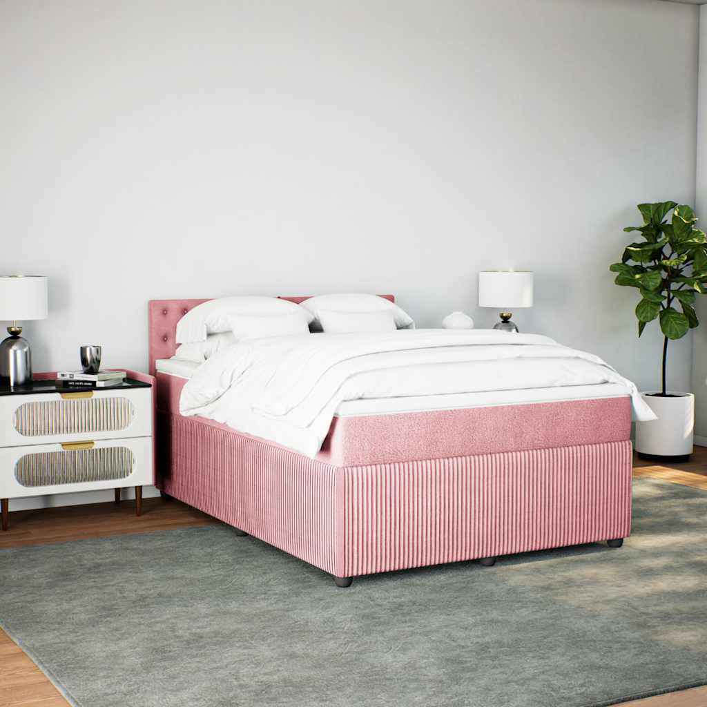 vidaXL Κρεβάτι Boxspring με Στρώμα Ροζ 160x200 εκ. Βελούδινο