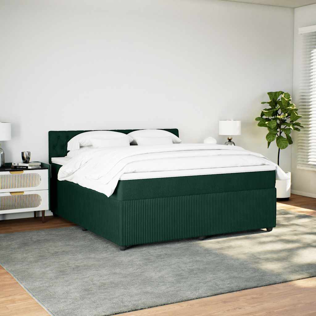 vidaXL Κρεβάτι Boxspring με Στρώμα Σκούρο Πράσινο 180x200εκ. Βελούδινο