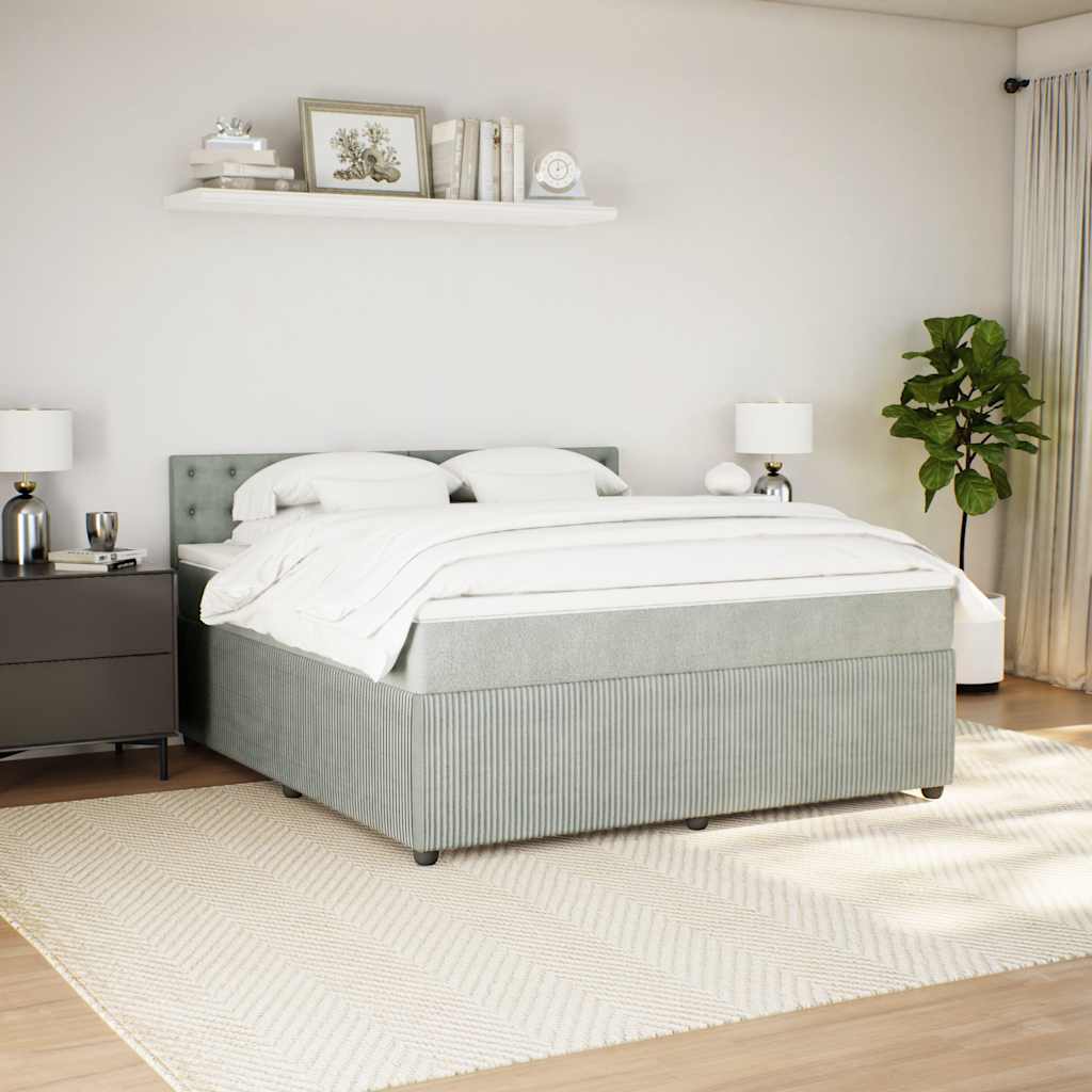 vidaXL Κρεβάτι Boxspring με Στρώμα Ανοιχτό Γκρι 180x200 εκ. Βελούδινο