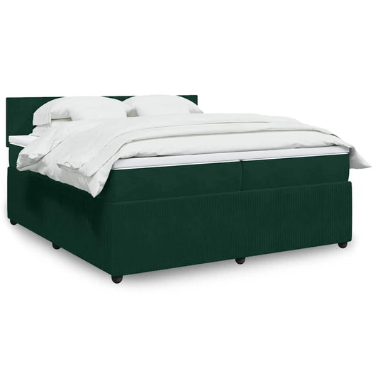 vidaXL Κρεβάτι Boxspring με Στρώμα Σκούρο Πράσινο 200x200εκ. Βελούδινο