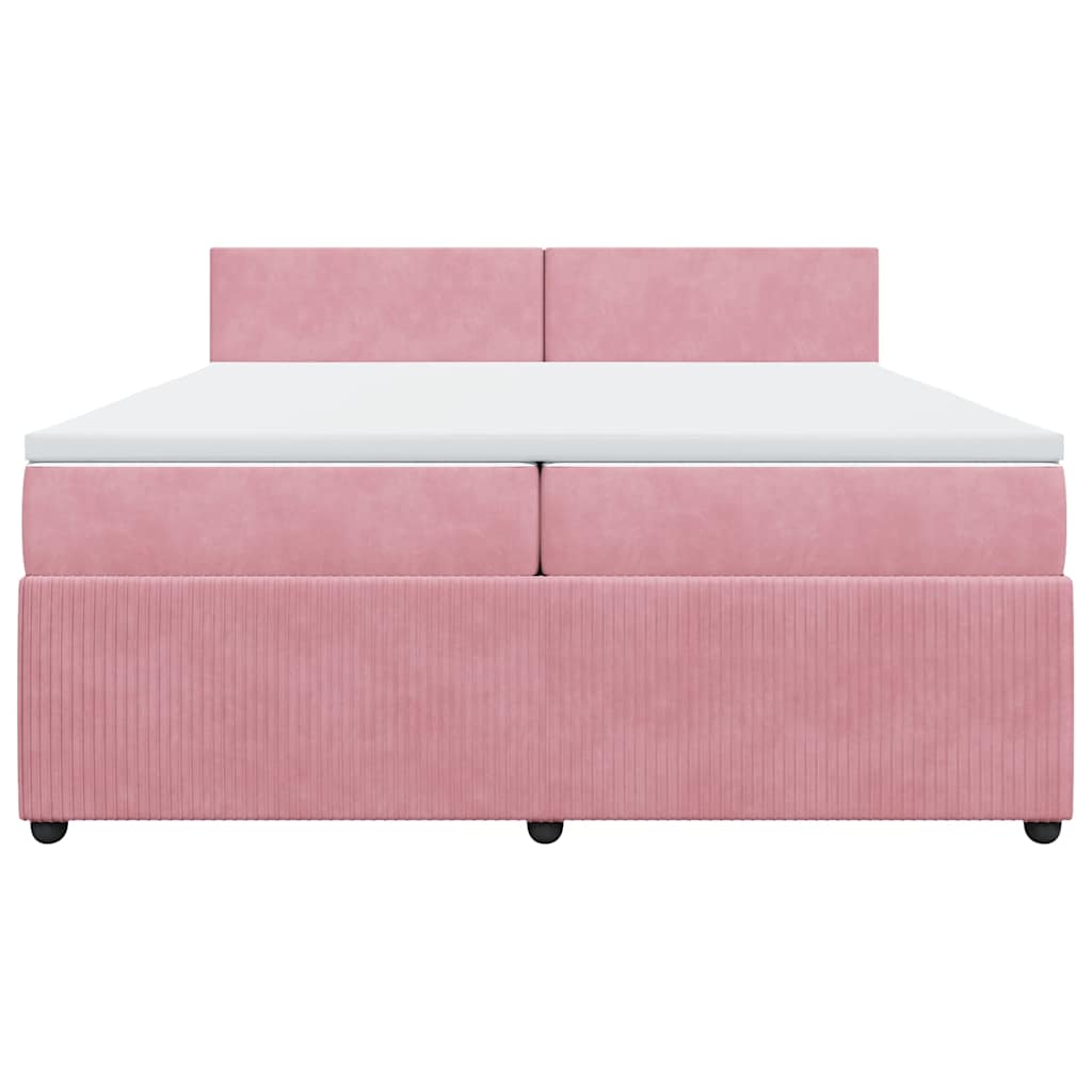 vidaXL Κρεβάτι Boxspring με Στρώμα Ροζ 200x200 εκ. Βελούδινο