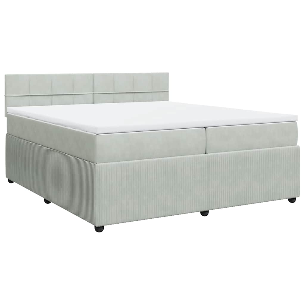 vidaXL Κρεβάτι Boxspring με Στρώμα Ανοιχτό Γκρι 200x200 εκ. Βελούδινο