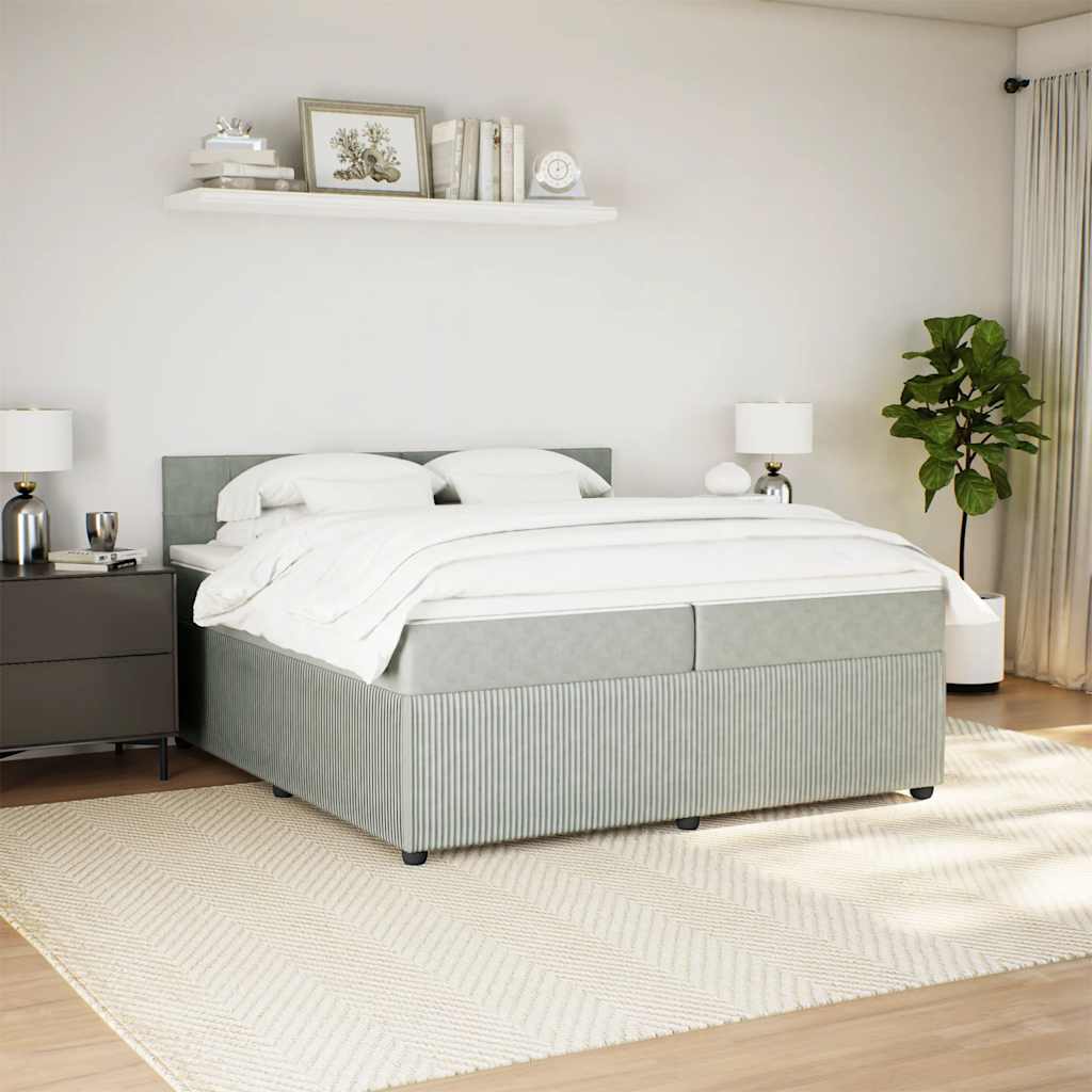vidaXL Κρεβάτι Boxspring με Στρώμα Ανοιχτό Γκρι 200x200 εκ. Βελούδινο