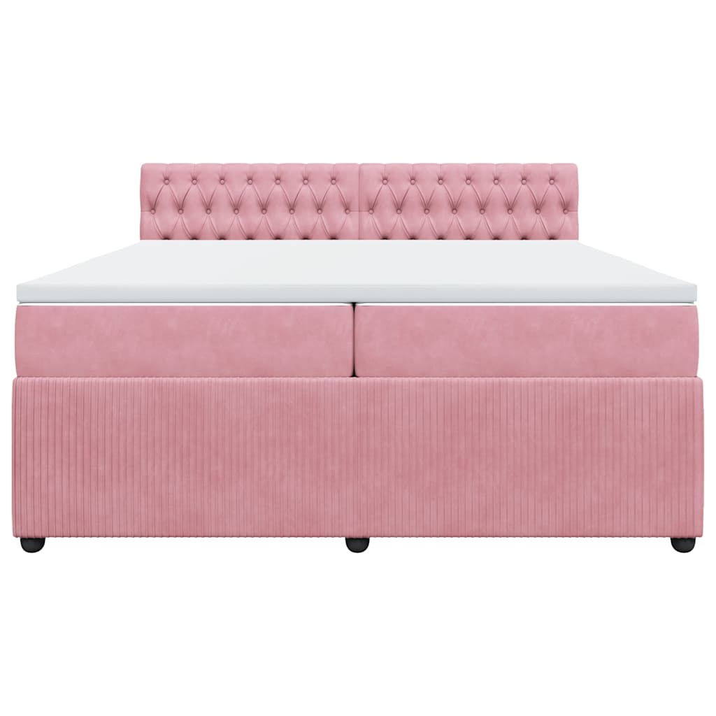 vidaXL Κρεβάτι Boxspring με Στρώμα Ροζ 200x200 εκ. Βελούδινο