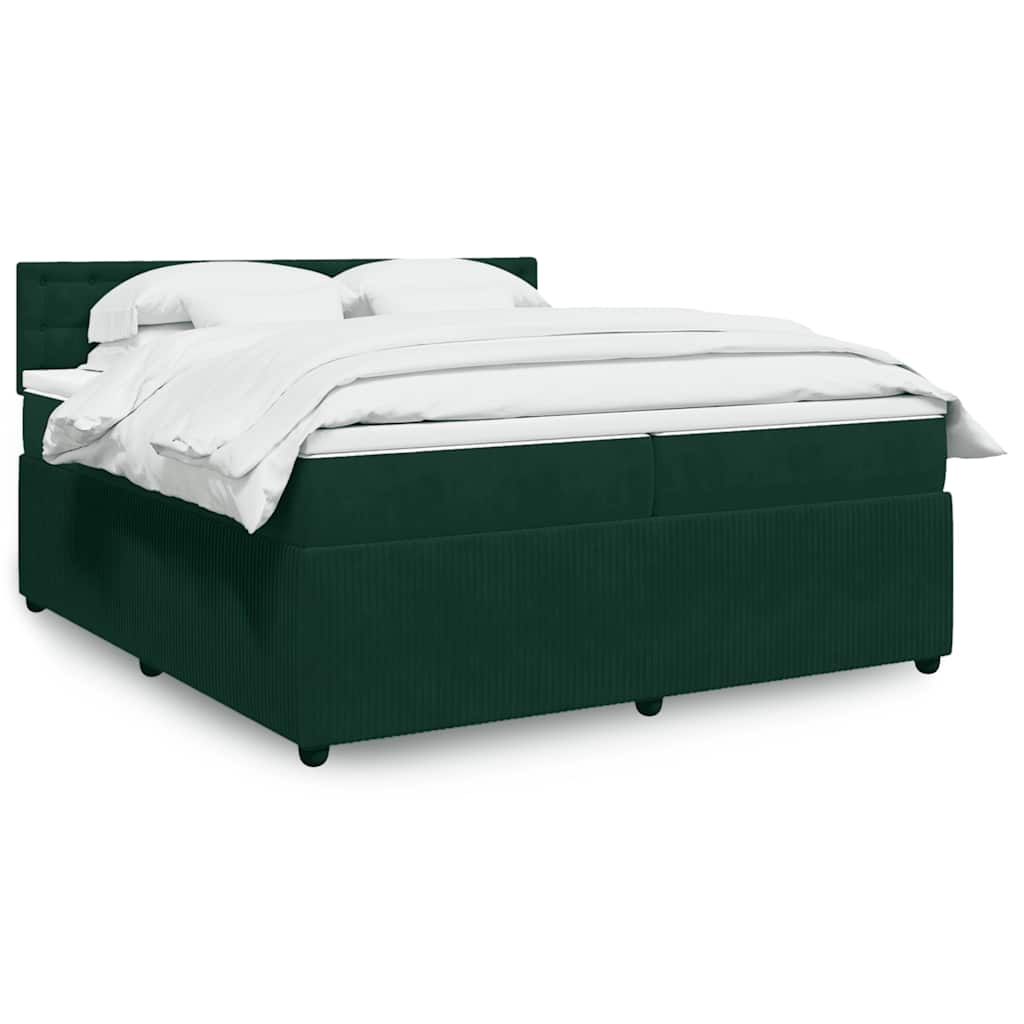 vidaXL Κρεβάτι Boxspring με Στρώμα Σκούρο Πράσινο 200x200εκ. Βελούδινο