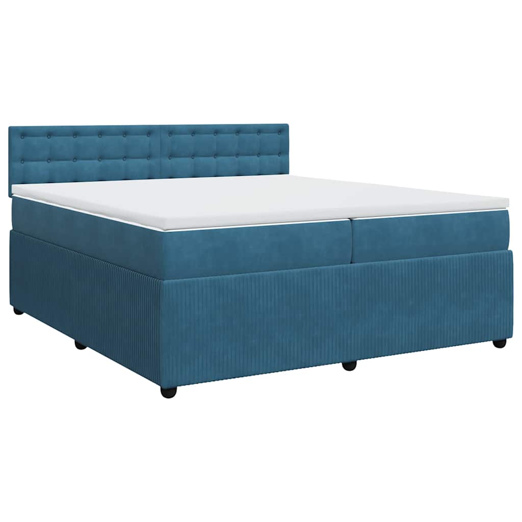 vidaXL Κρεβάτι Boxspring με Στρώμα Μπλε 200x200 εκ. Βελούδινο