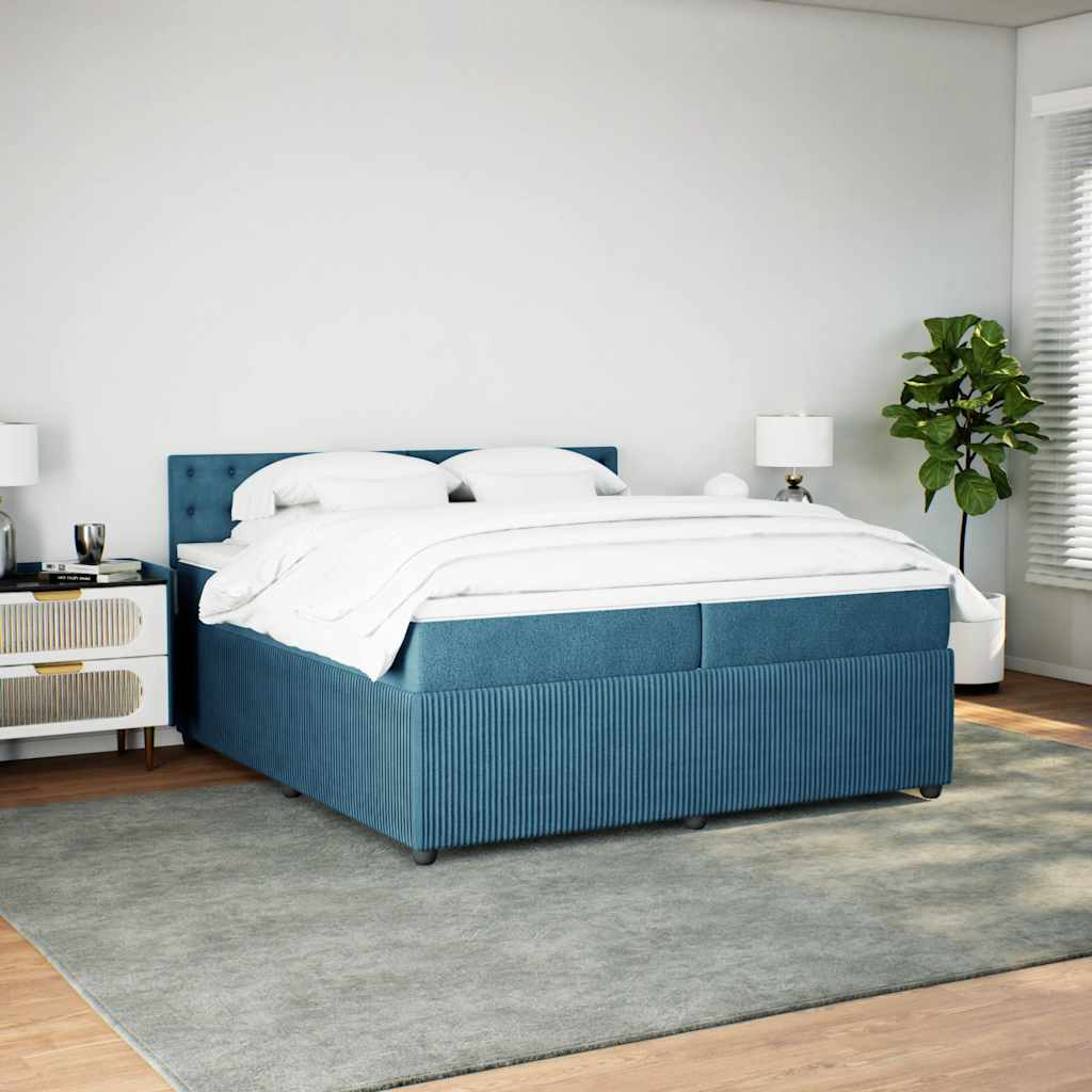 vidaXL Κρεβάτι Boxspring με Στρώμα Μπλε 200x200 εκ. Βελούδινο