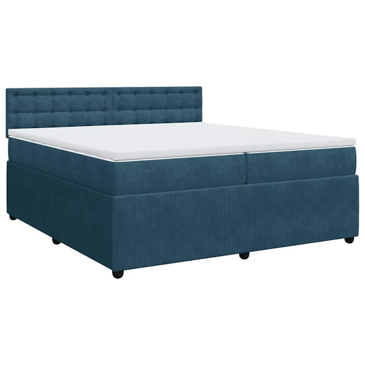 vidaXL Κρεβάτι Boxspring με Στρώμα Μπλε 200x200 εκ. Βελούδινο