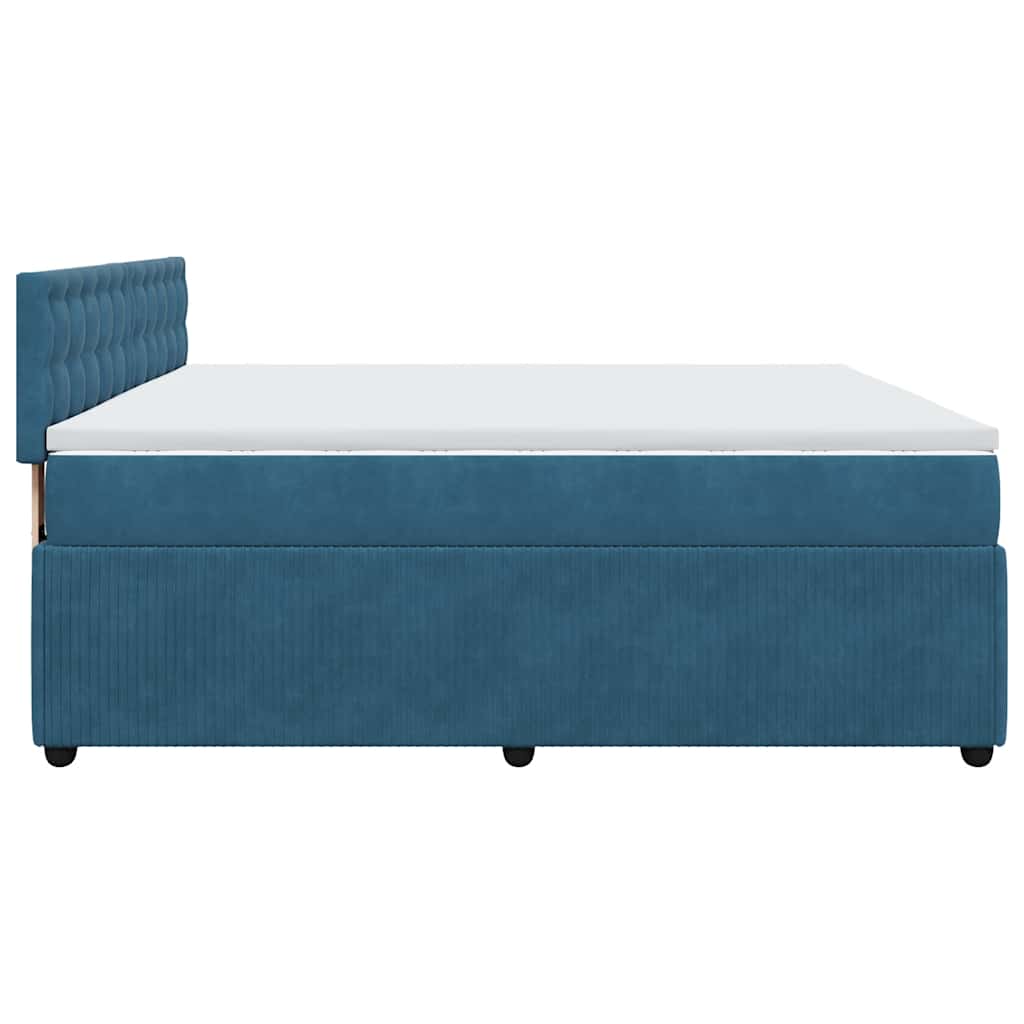 vidaXL Κρεβάτι Boxspring με Στρώμα Μπλε 200x200 εκ. Βελούδινο