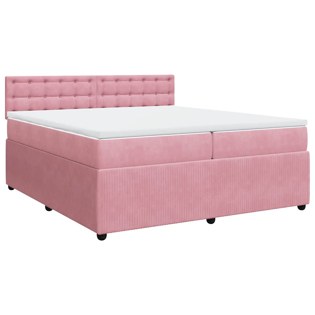 vidaXL Κρεβάτι Boxspring με Στρώμα Ροζ 200x200 εκ. Βελούδινο