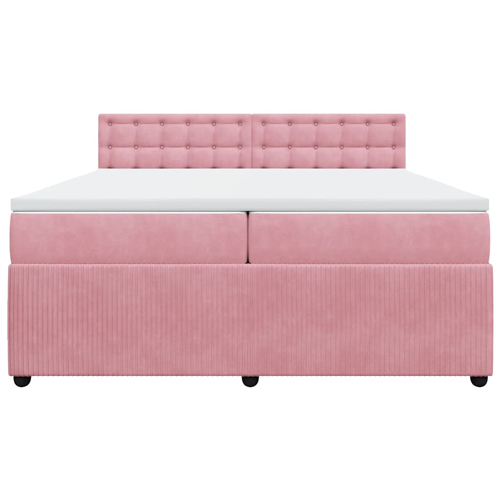 vidaXL Κρεβάτι Boxspring με Στρώμα Ροζ 200x200 εκ. Βελούδινο