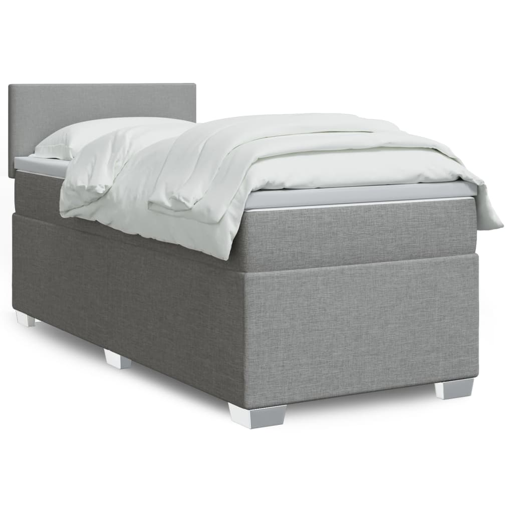 vidaXL Κρεβάτι Boxspring με Στρώμα Ανοιχτό Γκρι 90x190 εκ. Υφασμάτινο