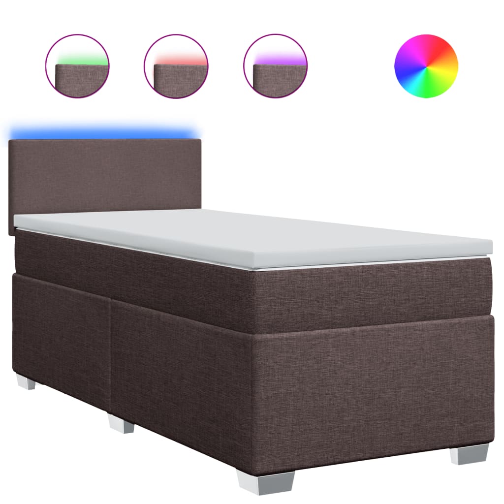vidaXL Κρεβάτι Boxspring με Στρώμα Σκούρο Καφέ 90x190 εκ. Υφασμάτινο