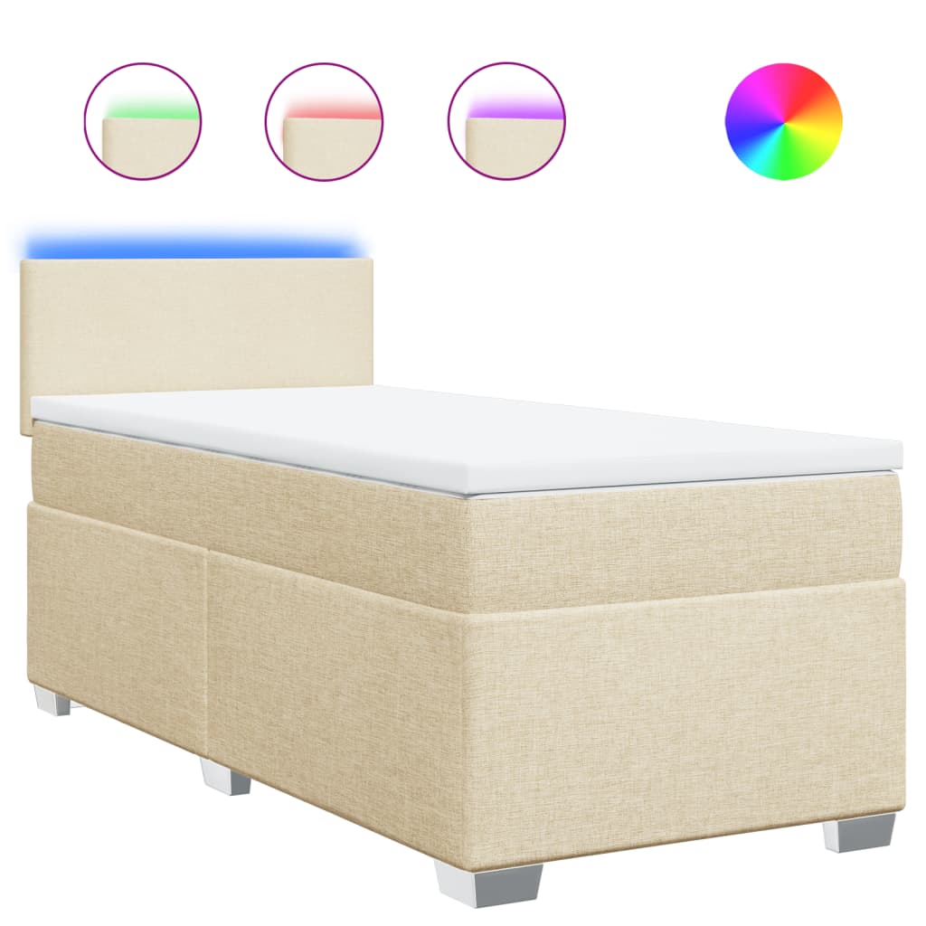 vidaXL Κρεβάτι Boxspring με Στρώμα Κρεμ 90x190 εκ.Υφασμάτινο