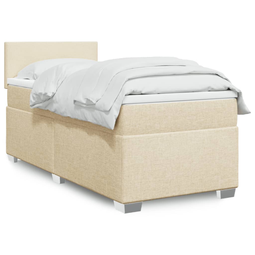 vidaXL Κρεβάτι Boxspring με Στρώμα Κρεμ 90x190 εκ.Υφασμάτινο