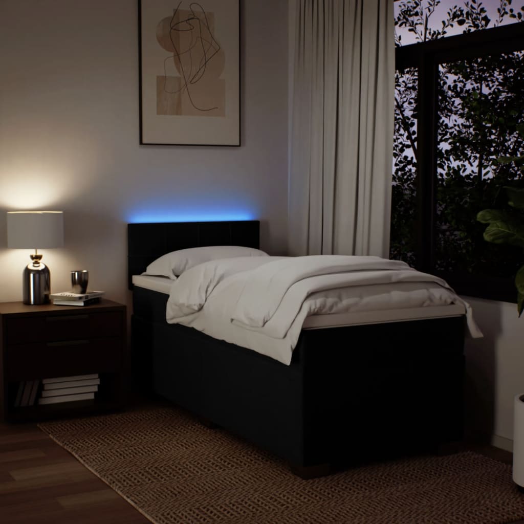 vidaXL Κρεβάτι Boxspring με Στρώμα Μαύρο 90x190 εκ.Υφασμάτινο